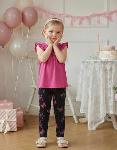 Image of Arshiner Toddler Girls 2-Piece Outfits Ruffle Sleeve Tee & Elastic Waist Pants Kids Summer Clothing Set For 2-10 Years