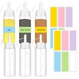 Ksheria 6er-Pack kleine Gewürz-Quetschflaschen mit auslaufsicherem Deckel, Kunststoff-Spritzflaschen für Saucen, Ketchup, Sirup, Gewürze, Senf, Öl und Flüssigkeiten, inklusive 12 wiederverwendbaren