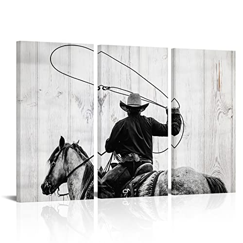 Saypeacher Cowboy Canvas Wall Art Western Painting Decor Cowboy Ride Horse Farm Western Pictures Retro American Cowboy Wall Art Prints cover