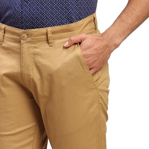 Image of Parx Men Low Rise Tapered Fit Solid Pattern Cotton Spandex Blend Flat Front Casual Trouser