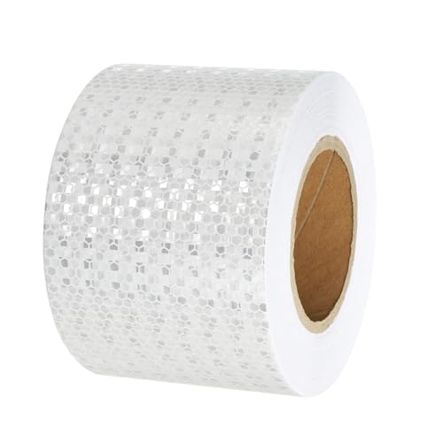 PATIKIL Cinta Reflectante Adhesiva, 10cm x 25m PVC Cinta de Advertencia de Seguridad de Alta Visibilidad Impermeable para Nocturna Camiones Coches Ropa, Blanco