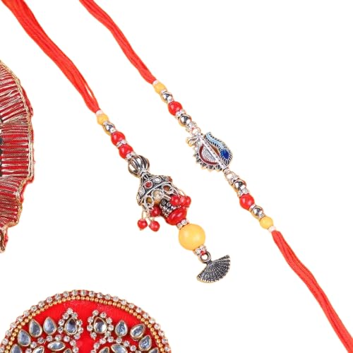Image of Traditional Rakhi For Bhai- Bhabhi For Raksha Bandhan| Handcrafted Thread Bracelet For Brother| Indian Designer Rakhi for Bhaiya & Bhabhi Combo
