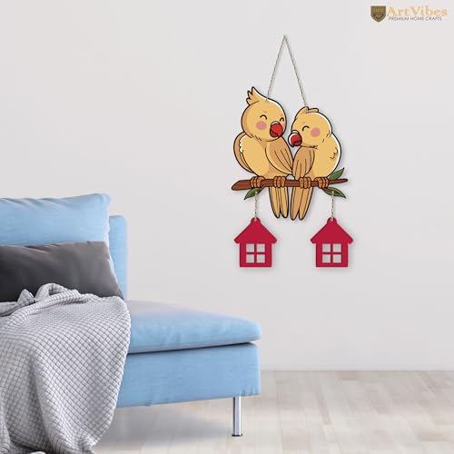 Image of Artvibes Cute Pair of Birds Decorative MDF Wooden Wall Art for Home | Garden Balcony | Decoration Wall Hanging Items | Trendy Decor | Wall Poster | Paintings For Wall | Gift Items (WH 9114N)