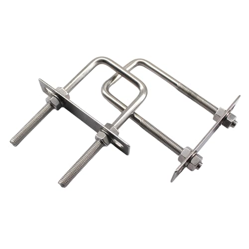 Image of Square U Bolts 304 Stainless Steel U-Bolts 1.4 inch Wide 3.3 inch Length (M8x35x85mm) U Clamps Bolt with Frame Plate, Washers and Nuts (4 Pack)