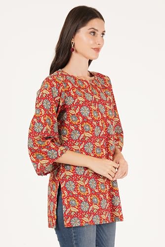 Image of Amazon Brand - Anarva Jaipuri Cotton Printed Short Kurti for Women