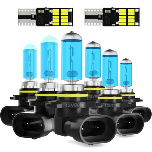 Image of Headlight Bulbs Fit For Toyota Camry 2006,9005 High Beam + 9006 Low Beam + 9006 Fog Lights Halogen Light Bulb + License Plate Light Combo,5500k White,Plug-N-Play,Pack of 8