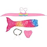 Trajes de baño para niños: conjunto de traje de baño de 3 piezas, incluye 1 top, 1 ropa interior de pantalones, 1 cola de sirena y 1 guirnalda al azar. Antes de comprar, consulte la descripción de nuestro tamaño detallado para elegir qué tamaño le quedará mejor.