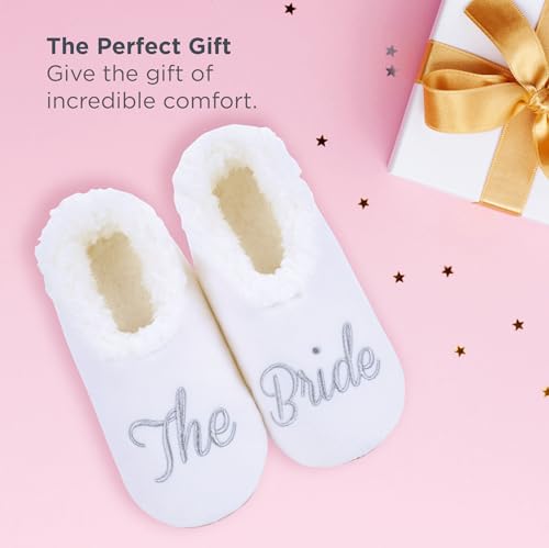 Image of Snoozies Bride Slipper Socks for Women with Soft Sherpa Lining Cute Bridal Wedding Day Slippers, Fun Bride-to-Be Gifts & Bridesmaid Gift