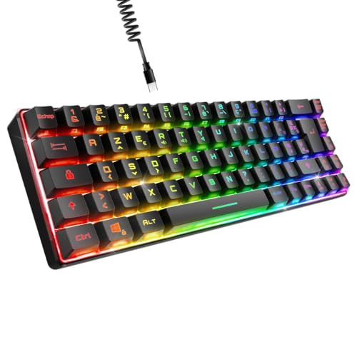 EMPIRE GAMING - K208 Clavier Gamer Filaire TKL Compact (Français AZERTY) 69 Touches RGB - Câble USB Type C détachable Plug & Play - PC/PS4/PS5/Xbox - 23 Touches Anti-Ghosting (Noir)