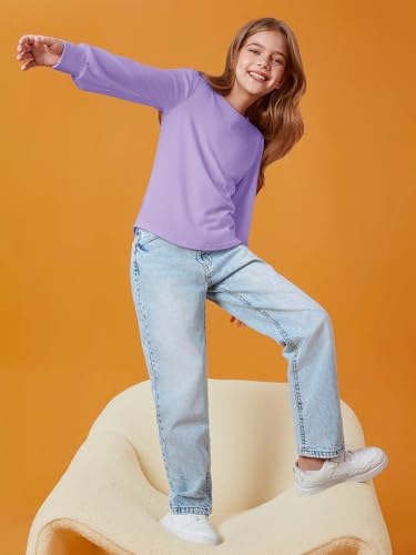 Image of Haloumoning Girls Puff Long Sleeve Shirts Fall Tops 5-14Y | Casual,Solid Color,Crewneck, Soft, Tunic Tops Blouse,Kids Long Sleeve T Shirt,,Fashion Clothes