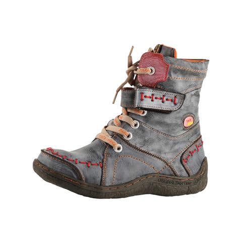 TMA EYES Women's lace-up leather casual ankle boots fashion non-slip and patchwork with handstitching upper Boots