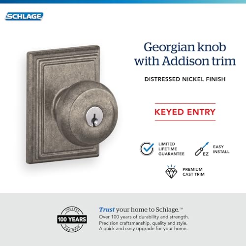 Image of SCHLAGE F51A GEO 621 ADD Georgian Knob with Addison Trim Keyed Entry Lock, Distressed Nickel