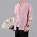 Shirts Men Tops Tang Suit Linen Half Sleeve Solid Traditional Kung Fu Hanfu Shirt Vintage Casual Tshirts Plus Size(Pink,XL 65-71KG)