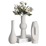 3-Piece Nordic Handmade White Ceramic Vase Set - Matte Finish Decor for Living Room, Coffee Table & Shelf - Unique Face, Waterdrop，Geometric Shapes - Modern Minimalist Home Decor