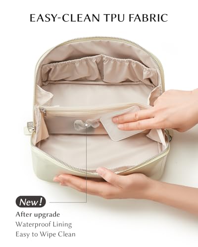 Image of EACHY Travel Makeup Bag, Large Capacity Cosmetic Bag for Women, Waterproof PU Leather, Flat Open Portable Toiletry Bag for Skincare, Brushes & Travel Essentials