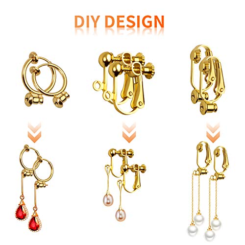 Clip-on Earring Findings,12 Pairs 6 Styles Earring Converters Components for Non Pierced Ears for Jewelry Making, Golden & Silver