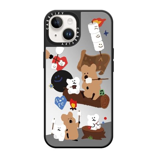 CASETiFY �~���[ iPhone 14 �P�[�X [1.5m����̗����������N���A/MagSafe �ɑΉ�] - S'more ! - �V���o�[ (�u���b�N�o���p�[)