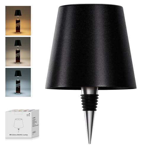 SOUDFK Wireless Bottle Lamp 2025 New 3 Color Rechargeable Wine Bottle Lights for Bars Restaurants (Black 1PC)