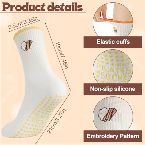 Image of Jspupifip 2 /4 /5 Pairs Cute Pilates Socks for Women Embroidery Non Slip Yoga Socks for Barre Workout Hospital
