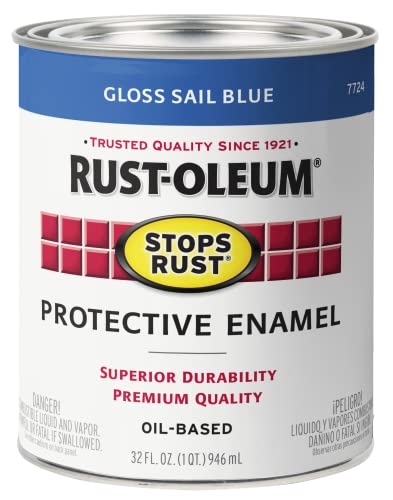 Image of Rust-Oleum Stops Rust Brush On Protective Enamel Paint, Gloss Sail Blue | Rust and Corrosion Resistant, Indoor and Outdoor Durability, Beautiful Finish on Metal, Wood and More, Quart