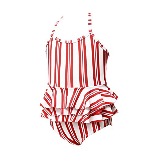 Teen Girl Summer Cute Sweet Candy Color Bikini Suit for 2-12 Years,Big Kid Girls Ruffles Stripe One-Piece Swimsuit