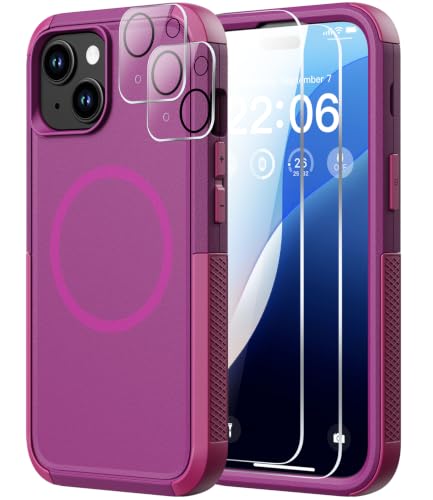 Diverbox for iPhone 15 Case [Compatible with MagSafe] [Shockproof] [Dropproof] [with Screen Protector ] Heavy Duty Protection Phone Case Cover for Apple iPhone 15 2023 6.1 inch (Rose)