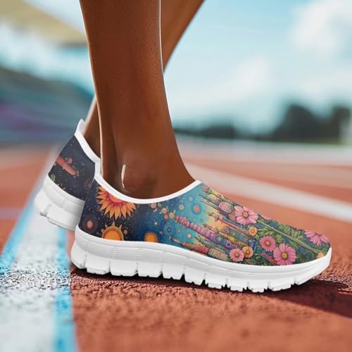 Image of Floral Sneakers for Women Colorful Art Shoes for Women Slip On Casual Work Shoes