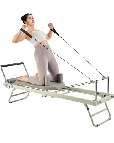 VEVOR Foldable Pilates Reformer, Pilates Workout Machine for Home Gym Studio Use, Pilates Bed with Dual Resistance- Spring & Cord, Reformer Set for Advanced Users and Beginners, Up to 400 LBS