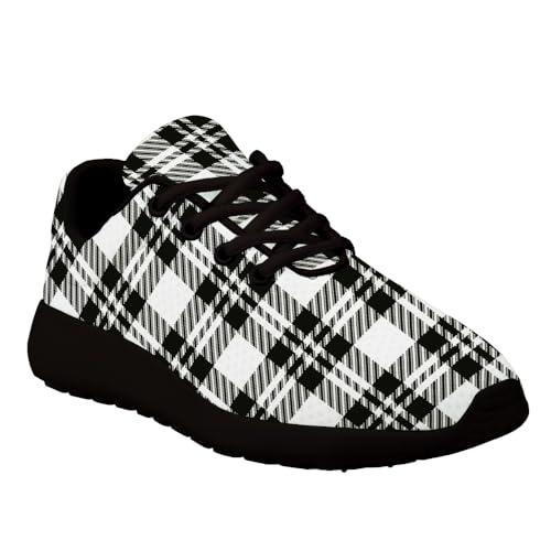 Buffalo Plaid Black White Shoes for Women Men Trail Running Casual Fashion Sneakers Slip-on Tennis Shoes3