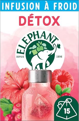 Elephant, Infusion à Froid Détox, Goût Cranberry, Framboise et Hibiscus, Boisson d'Eté Rafraichissante, Ingrédients d'Origine 100% Naturelle, 15 Sachets Pyramid