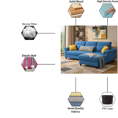 Image of Casaliving Seams RHS 4 Seater L Shape Sofa for Living Room (Turquise Fabric) Premium Fabric Sofa