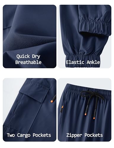 Boys Cargo Joggers Youth Quick Dry Athletic Pants Lightweight Hiking Jogger Pants with Zipper Pockets4