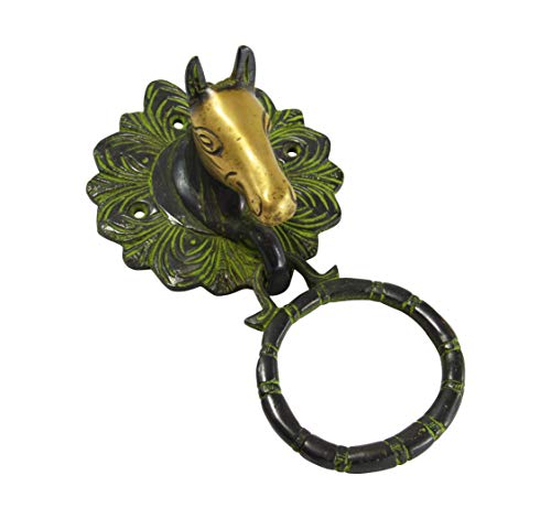 Aleta de puerta de latón con forma de pequeño caballo verde vintage 3