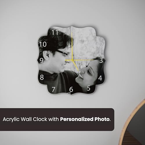 Image of SAVRI Personalized Gifts Acrylic Wall Clock (12x12 Inches) - Custom Photo with Unique Design - Stylish Room Decor, Romantic Gift for Housewarming, Anniversary, Birthday, Husband & Wife