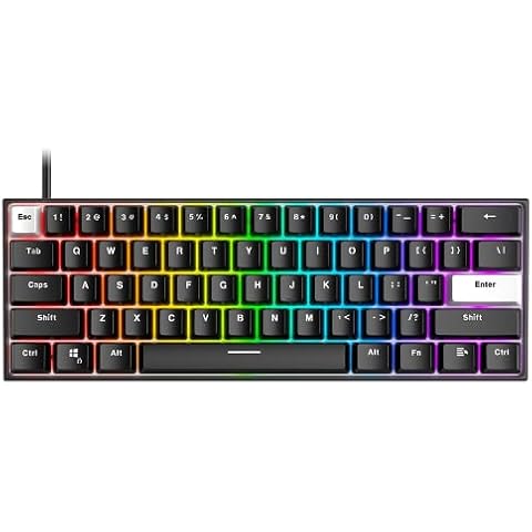FANTECH MAXFIT61 Frost Wired 60% Mechanical Keyboard Hot Swappable RGB Gaming Keyboard Frost Edition with Retro Translucent Base, Red Switch (Linear), Black Cover