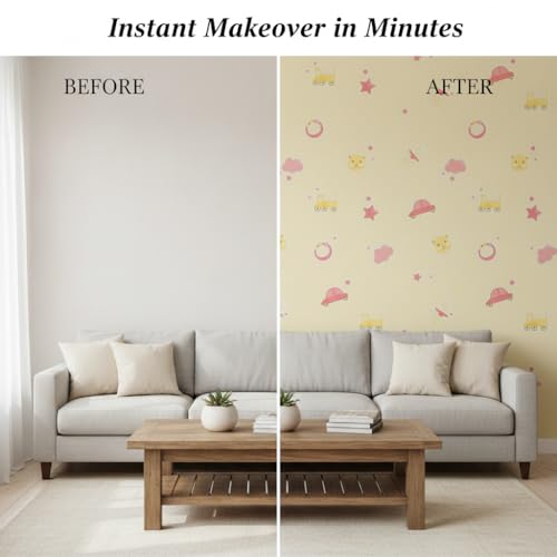 Image of Yellow Kids & Circle Textured Kids Room Wallpaper | Peel & Stick Self Adhesive | Waterproof Removable PVC Vinyl | Baby Boy Room Decoration 16 x 240 Inch