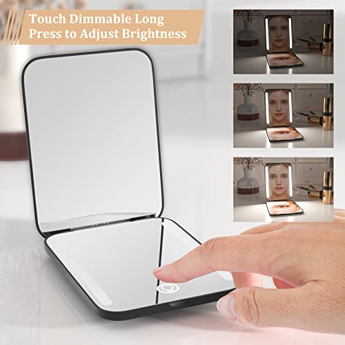 Wobsion Rechargeable Travel Mirror,1X/3X Magnification Compact Mirror,3 Color Lights Pocket Mirror,Dimmable Portable Makeup Mirror,400Mah,Small Mirror For Purse,Gifts,Black #TOP3