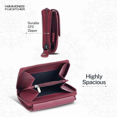 Leather Wallet Woman with 14 Card Slots - Clutch for Women, RFID Wallet Women Stylish, Ladies Purse for Womens Wallet, Purse for Woman, Berry Red, M, Modern4