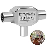 TV Aerial Splitter 2 Way (1 Male to 2 Female), Digital Signal Antenna Splitter T/F Type Adapter Connector Socket to RF Coax Aerial Adapter for Ariel Coaxial Cable Shielded Metal Housing in Argent - Image 1