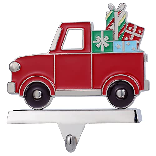 2Pcs Christmas Stocking Holders For Fireplace Mantle Christmas Stocking Hangers 3D Sturdy Stocking Hook Holiday Garland Enamel Holder Fireplace Decor (2, C-Truck Bus) #TOP4