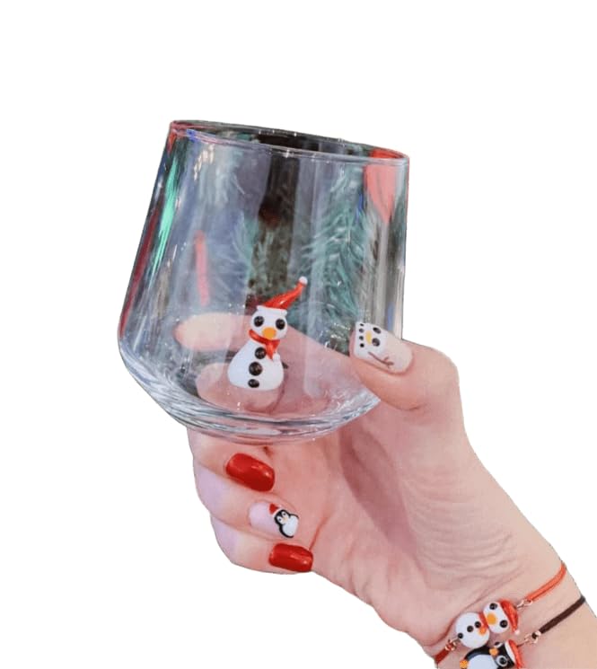 Snowman Drinking Glass 345 ml Christmas Glass Cup with Winter Snowman Figure Festive Holiday Drinkware Decor Gift Set