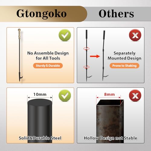 image for Gtongoko Fireplace Tools Set 5 Pcs Wrought Iron Large Fire Tool Set wi