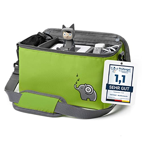 Preisvergleich Produktbild fantifant Musikbox Tasche für Toniebox [ + Netzbeutel für Tonie Aufbewahrung ] Flexible TRANSPORTTASCHE FÜR TONIEBOX Tasche für Figuren und Box I mit recyceltem PET I mambagrün