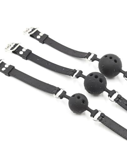 Image of Leather Restraints Ball Mouth Plug Silicone Bondage Ball Gag Hollowed-Breathable Silicone Sex Gag Muzzles Adjustable Strap Bondage Harness Restraints-S(BO4)