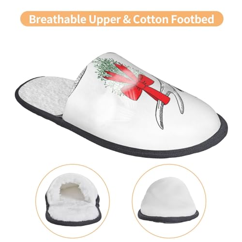 Moose Kissing Under Mistletoe Print Women Slippers Home Furry Shoes Keep Men Couples Shoes Warm For Women-4