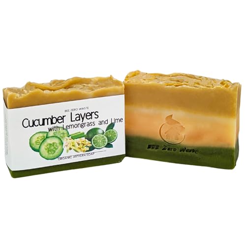 Soap Bar | UK Handmade | natural Organic Vegan | cold processed body soaps | cruelty, Palm oil and plastic free | botanical artisan soap (CUCUMBER LAYERS with Lemongrass and Lime)