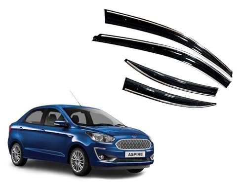 Image of CAR SAAZ Unbreakable Chrome Line Door Visor for Figo Aspire Type 1 & 2(2015-2021)(Set of 4Pcs) | Rain Guard | Wind Deflector