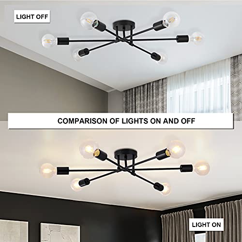 Brknit 6-Light Sputnik Chandeliers, Black Modern Semi Flush Mount Ceiling Light With E26 Base, Mid Century Industrial Vintage Kitchen Farmhouse Light Fixtures For Dining Room Bedroom Living Room #TOP4
