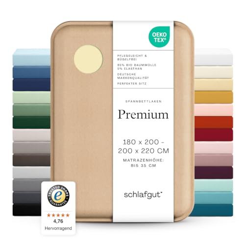schlafgut Premium Spannbettlaken 180x200 cm Bio-Baumwolle, Yellow Mid – Ansicht 1