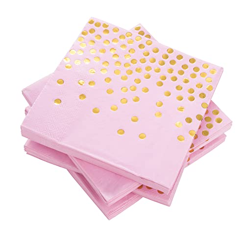 80 Pezzi Tovaglioli Carta Oro Rosa,Tovaglioli di Carta Biodegradabile per Festa di Compleanno Natale Cerimonia Matrimoniale(33cmx33cm,3 Veli,Pois )